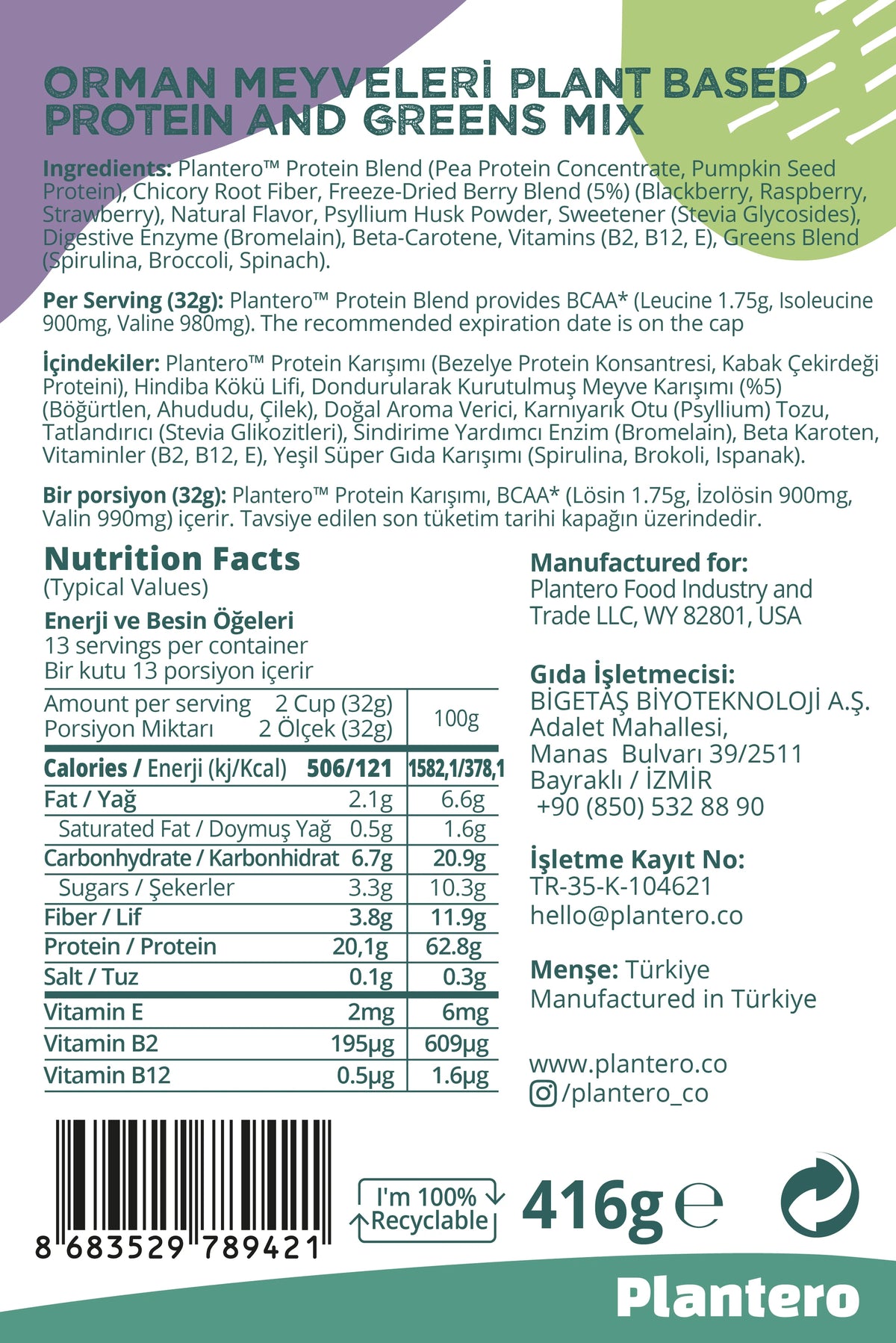 Plantero Bitkisel Protein Tozları