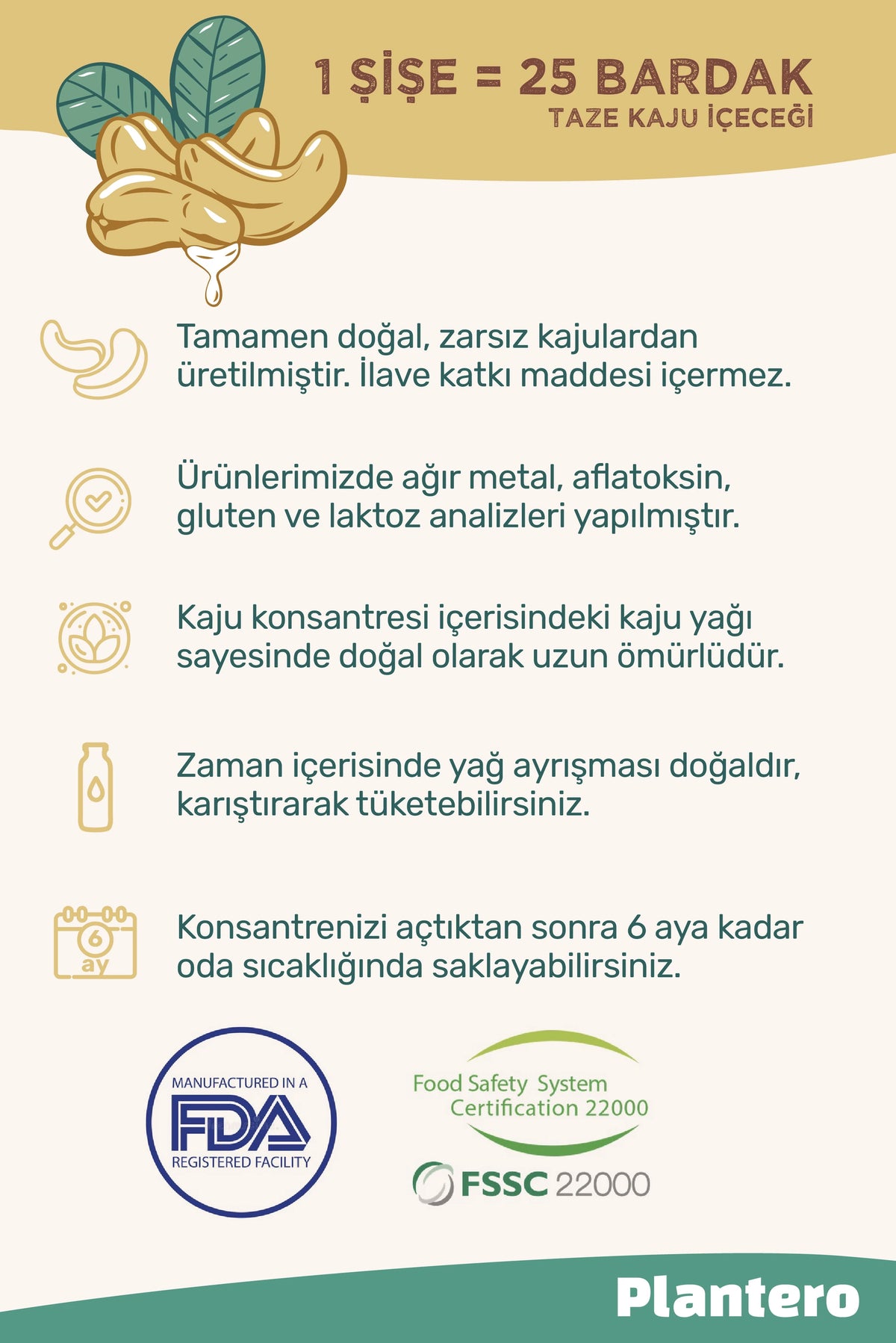 Plantero Bitkisel Süt Bazı Kaju